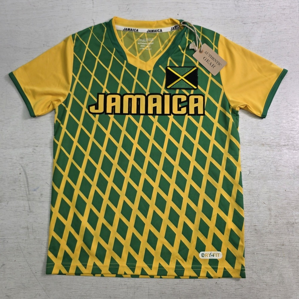 Jamaica Authentic Gear Dry-Fit Soccer Jersey‎ Youth 10/12 #10 Green Yellow New!